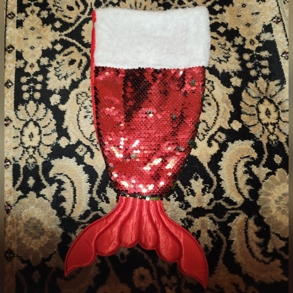 Red Sequin Mermaid Tail Stocking